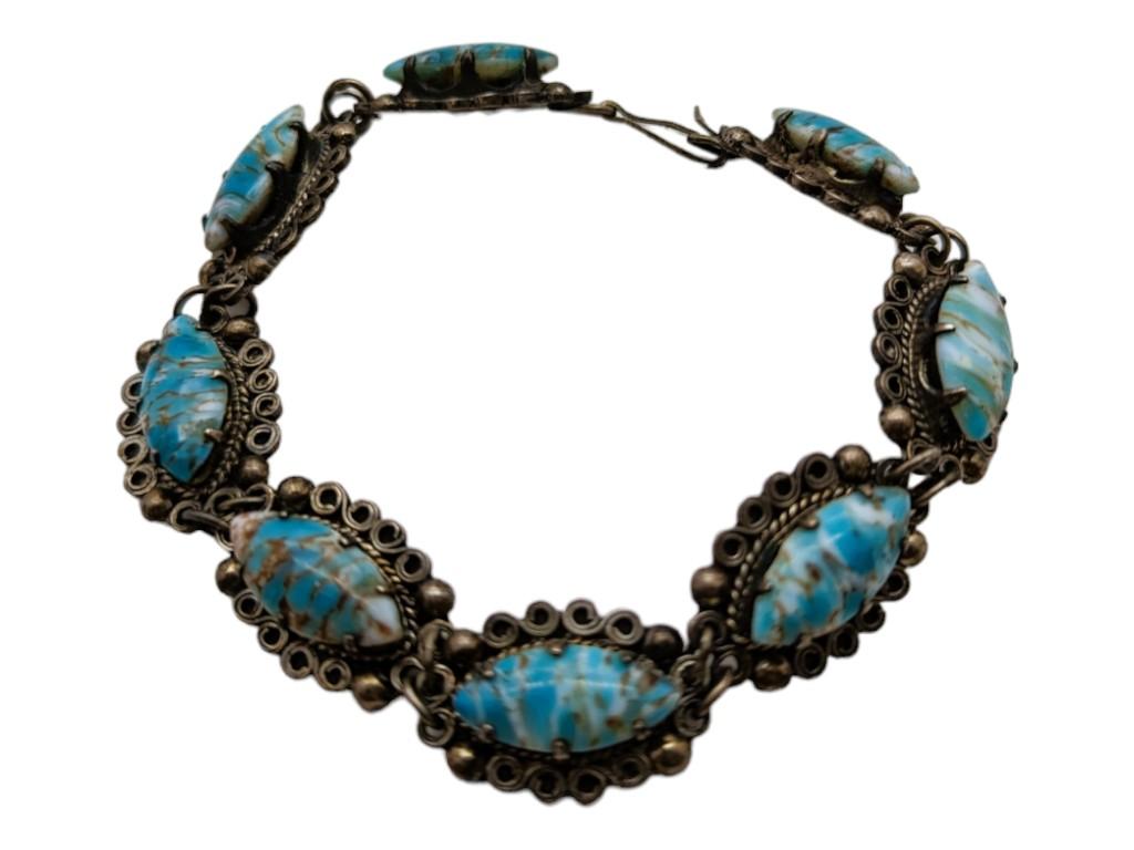 Sterling Silver Blue Stone Bracelet - Stamped Mexico