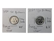 Lot of 2 - 2020 Britannia 1/10oz Premium .999 Silver