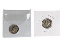 Lot of 2 Mercury Dimes - 1945 & 1943-S