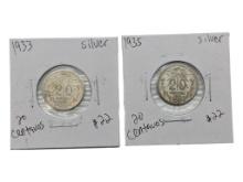 Lot of 2 - 20 Centavos - 1933 & 1935