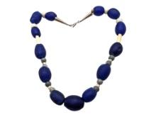 Vintage Sterling Silver Clasp & Blue Beaded Necklace