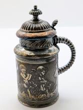 Vintage Mexican Silver Plated Stein w/ Dancing Children deocr