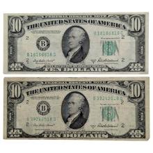 Lot of 2 - 1950-B $10 Notes - Green Seals