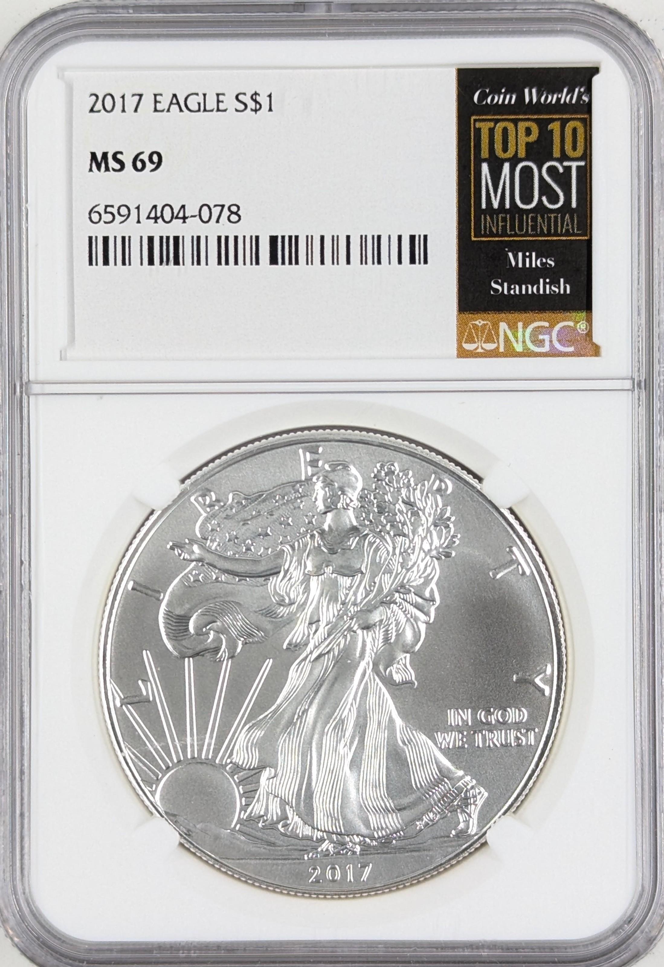 NGC 2017 MS69 American Silver Eagle Dollar