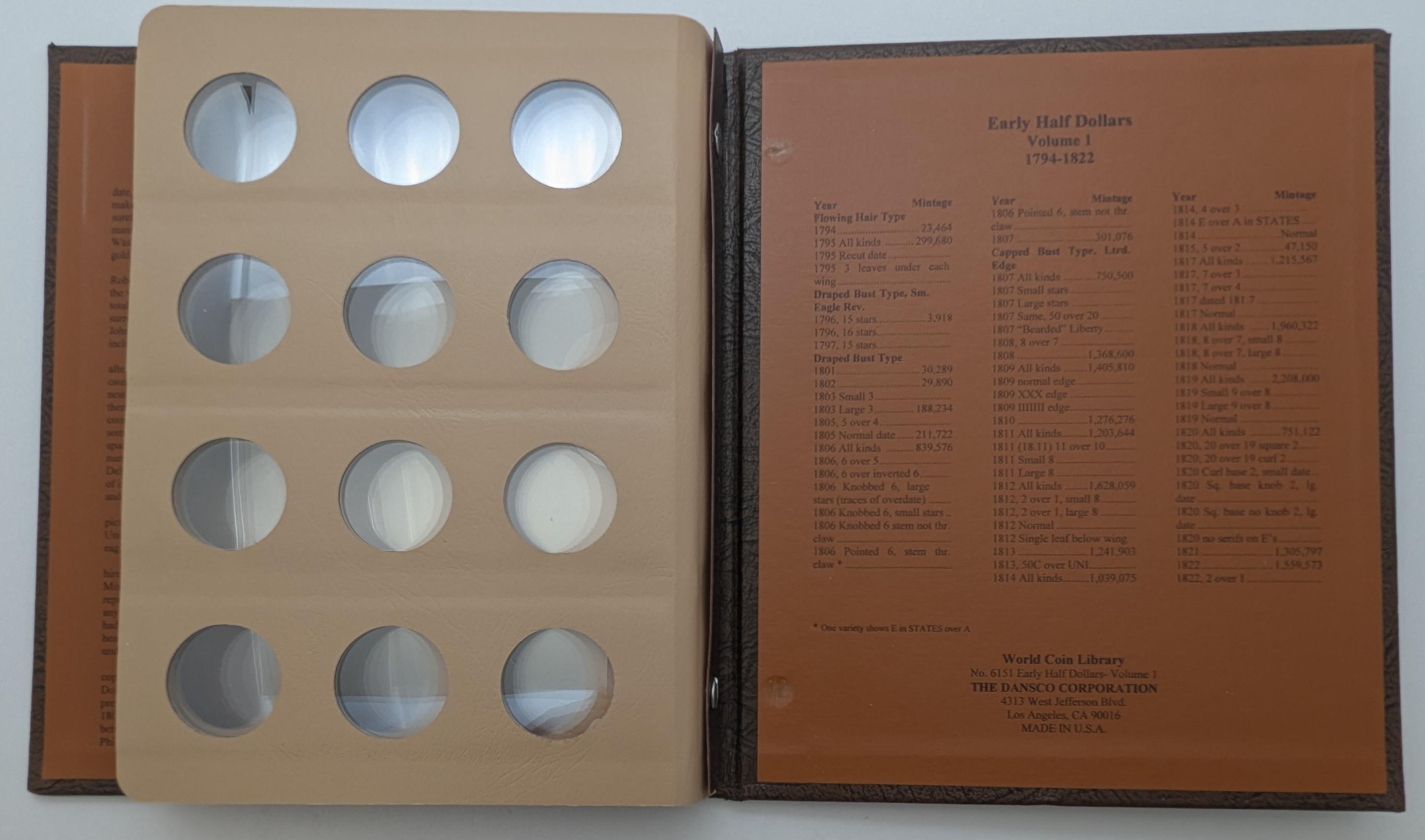 Dansco Early Half Dollar Book Vol 1 1794-1822 - Empty