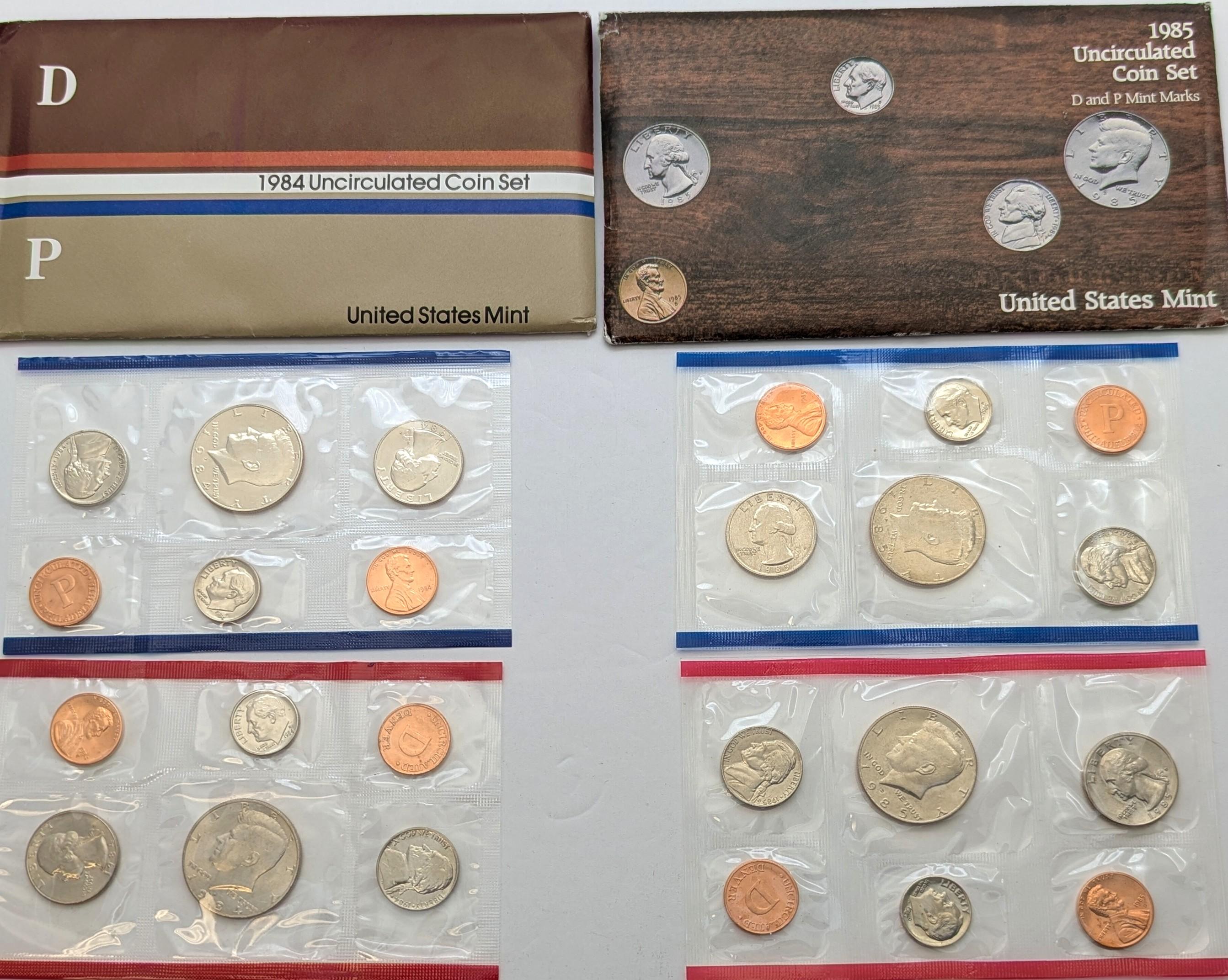 Lot of 2 US Mint Uncirculated Coin Sets - 1984, 1985