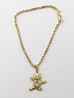 10K Gold Bear Charm on Rope Chain
