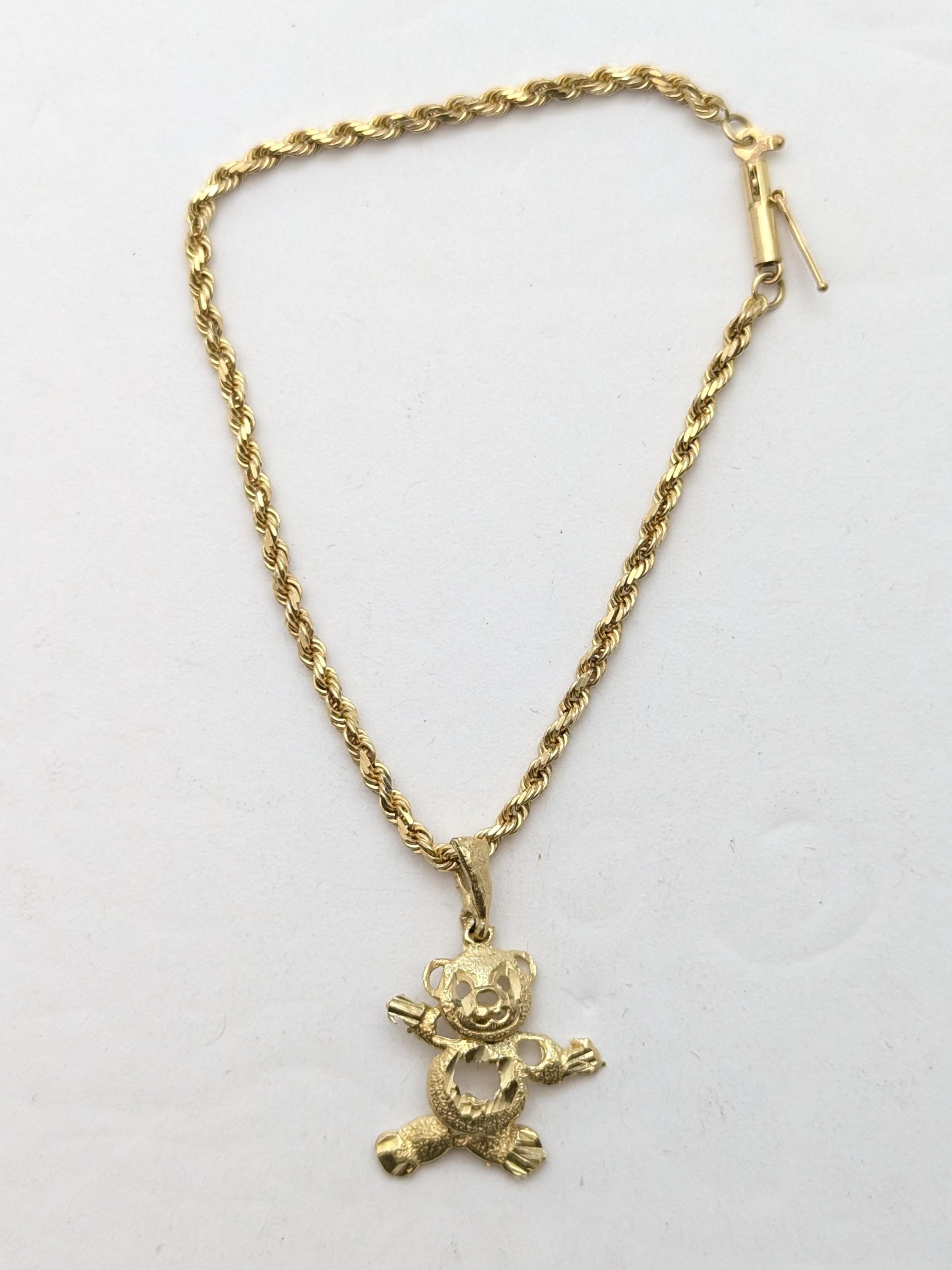 10K Gold Bear Charm on Rope Chain