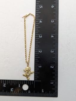 10K Gold Bear Charm on Rope Chain