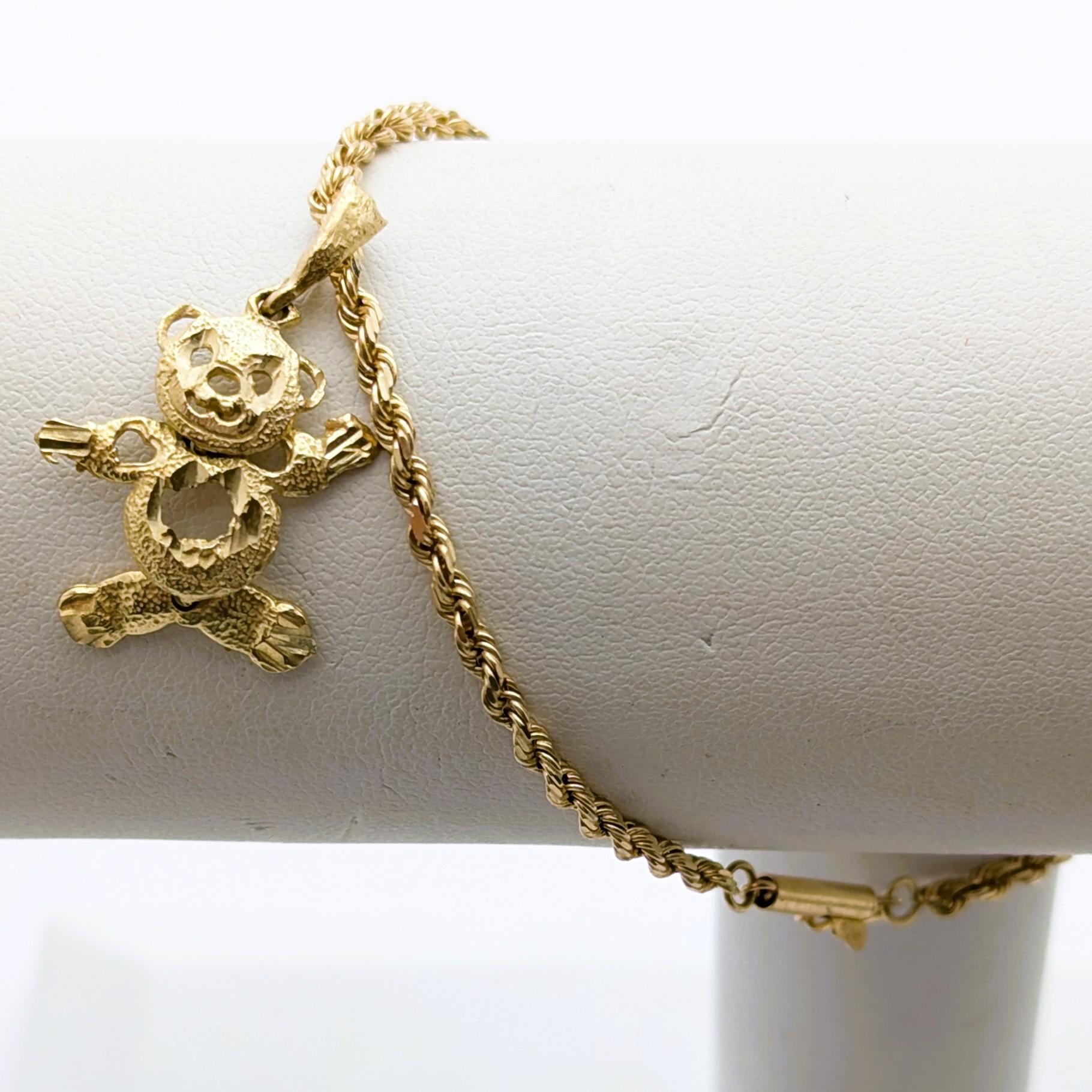 10K Gold Bear Charm on Rope Chain