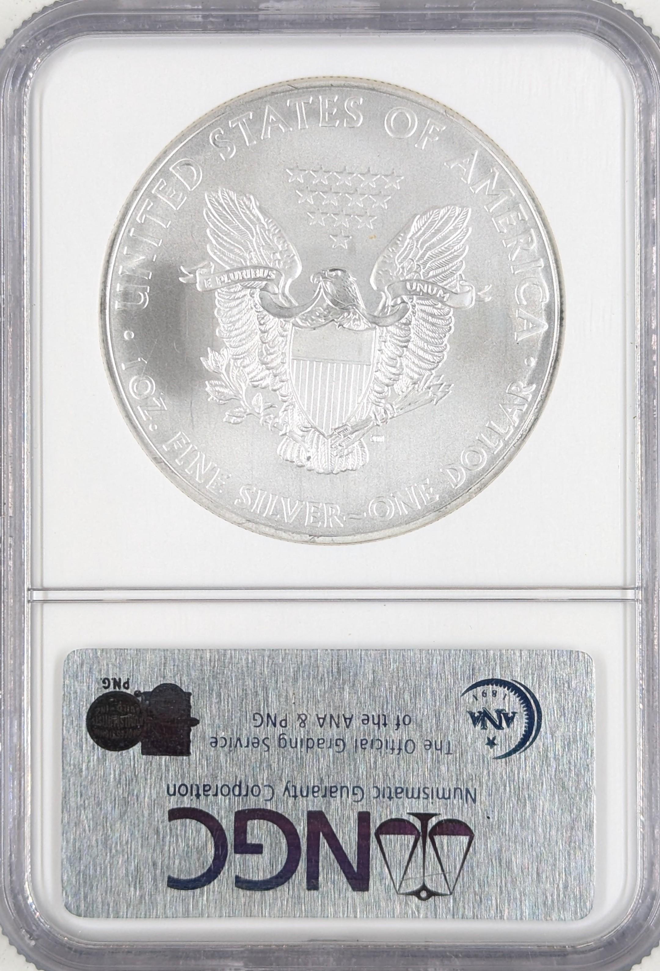 NGC 2008 American Silver Eagle Dollar - GEM Uncirculated - Early Release