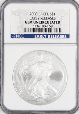 NGC 2008 American Silver Eagle Dollar - GEM Uncirculated - Early Release