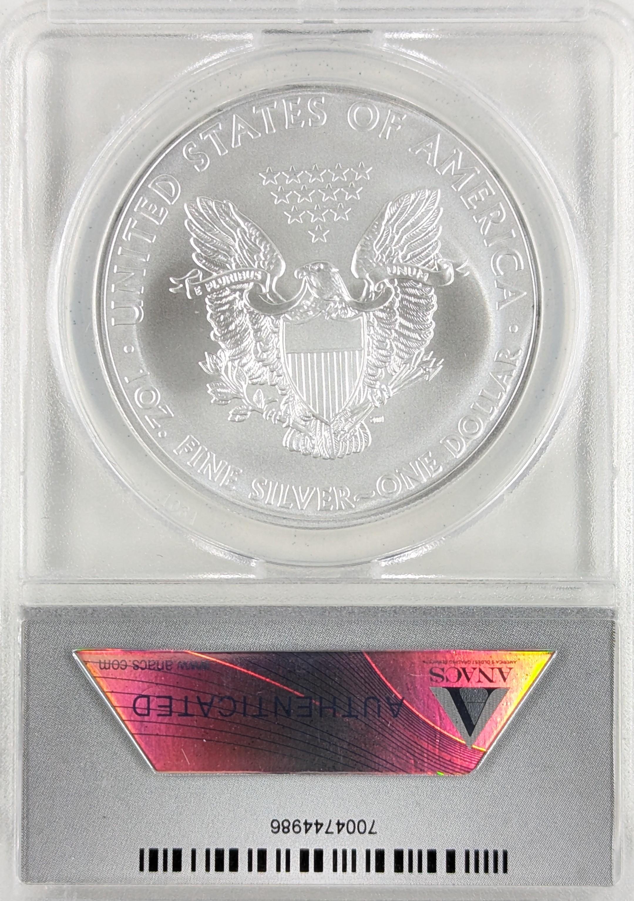 ANACS 2012-S MS70 American Silver Eagle Dollar - San Francisco Mint First Day of Issue