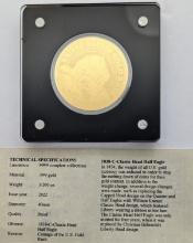 FEATURE 1/200 oz Fine Gold Replica Coin w/ COA - 1838-C Classic Head Half Eagle