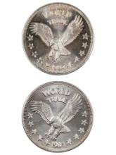 Lot of 2 - 1 Ounce (each) Fine .999 Silver Rounds - World Trade