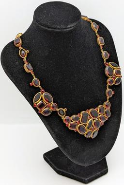 Vintage Carlyle & Co Gold and Red tones Ladies Statement Necklace w/ Box