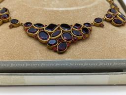 Vintage Carlyle & Co Gold and Red tones Ladies Statement Necklace w/ Box