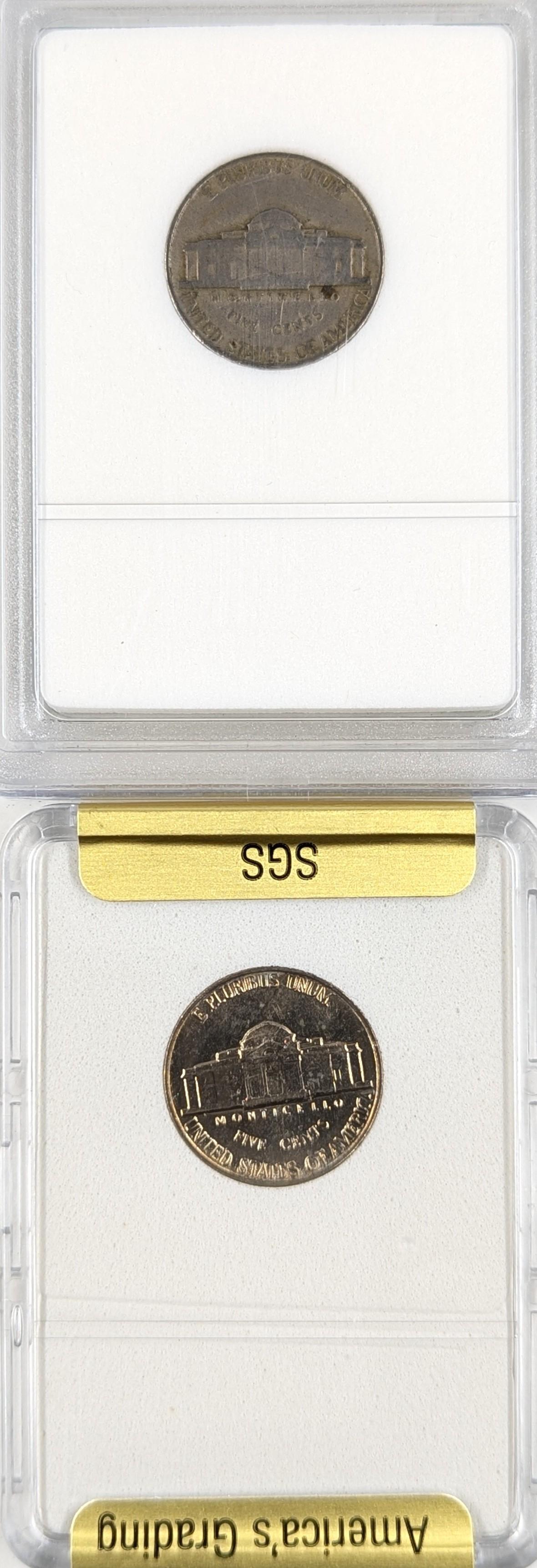 Lot of 2 Slabbed Jefferson Nickels - 1948 & 1960 MS70
