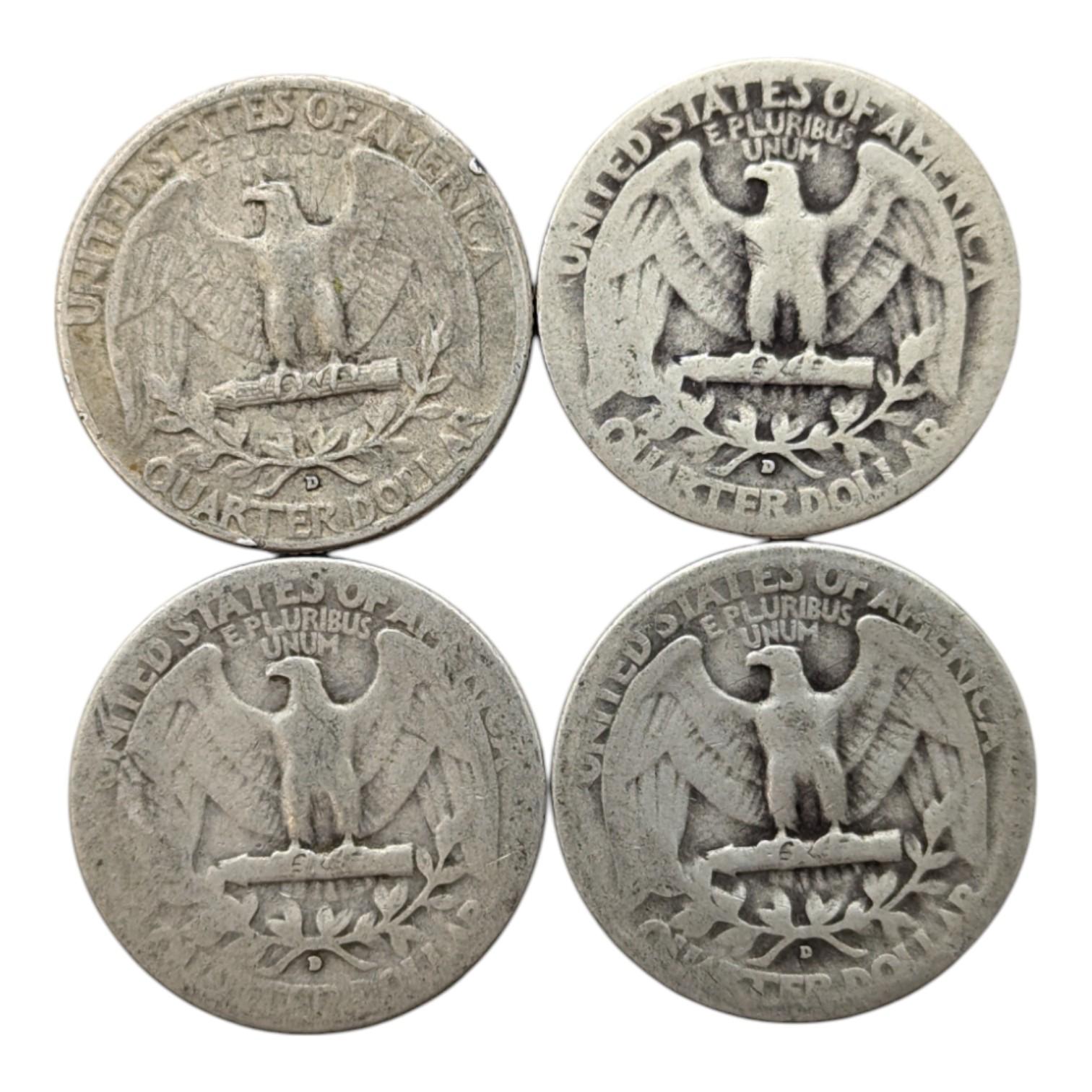 Lot of 4 Silver Washington Quarters - 1935-1939