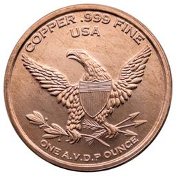 1 Ounce Fine .999 Copper Round - 1836