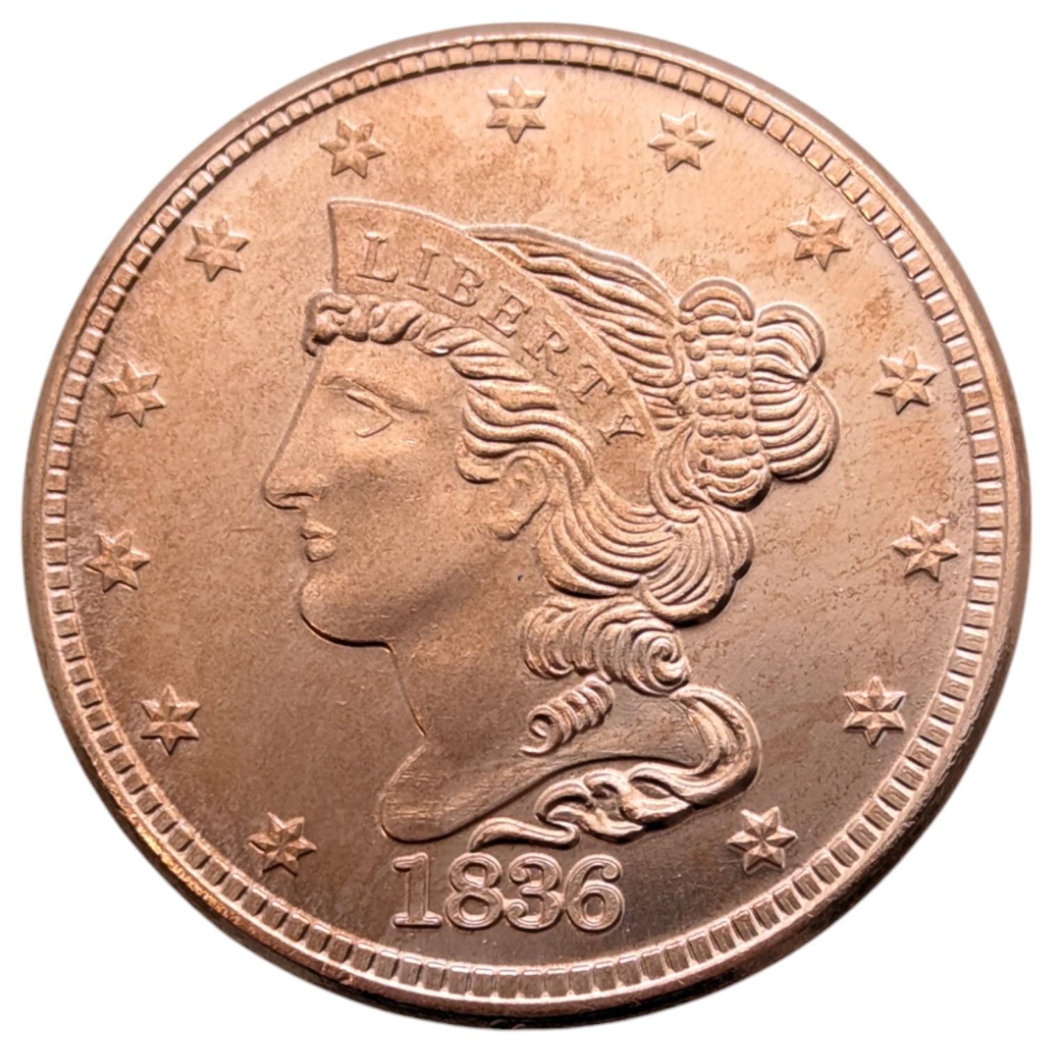 1 Ounce Fine .999 Copper Round - 1836