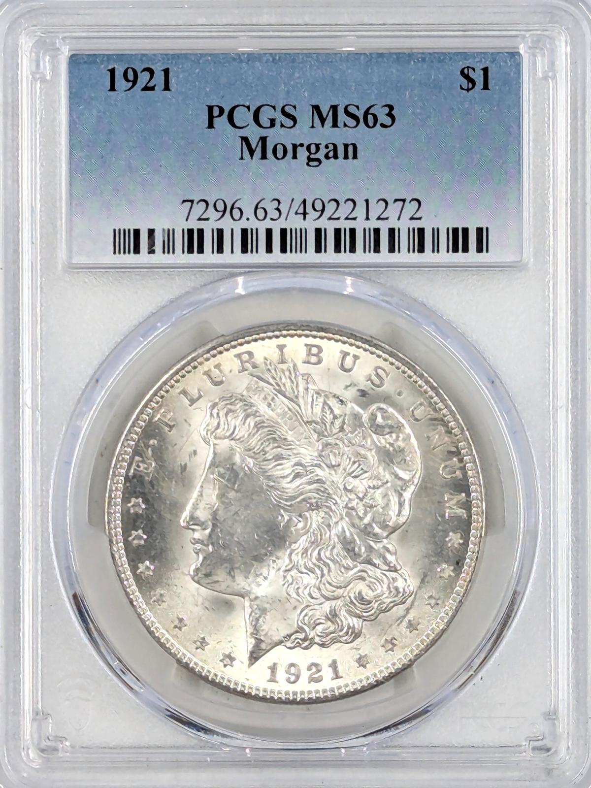PCGS 1921 MS63 Morgan Silver Dollar