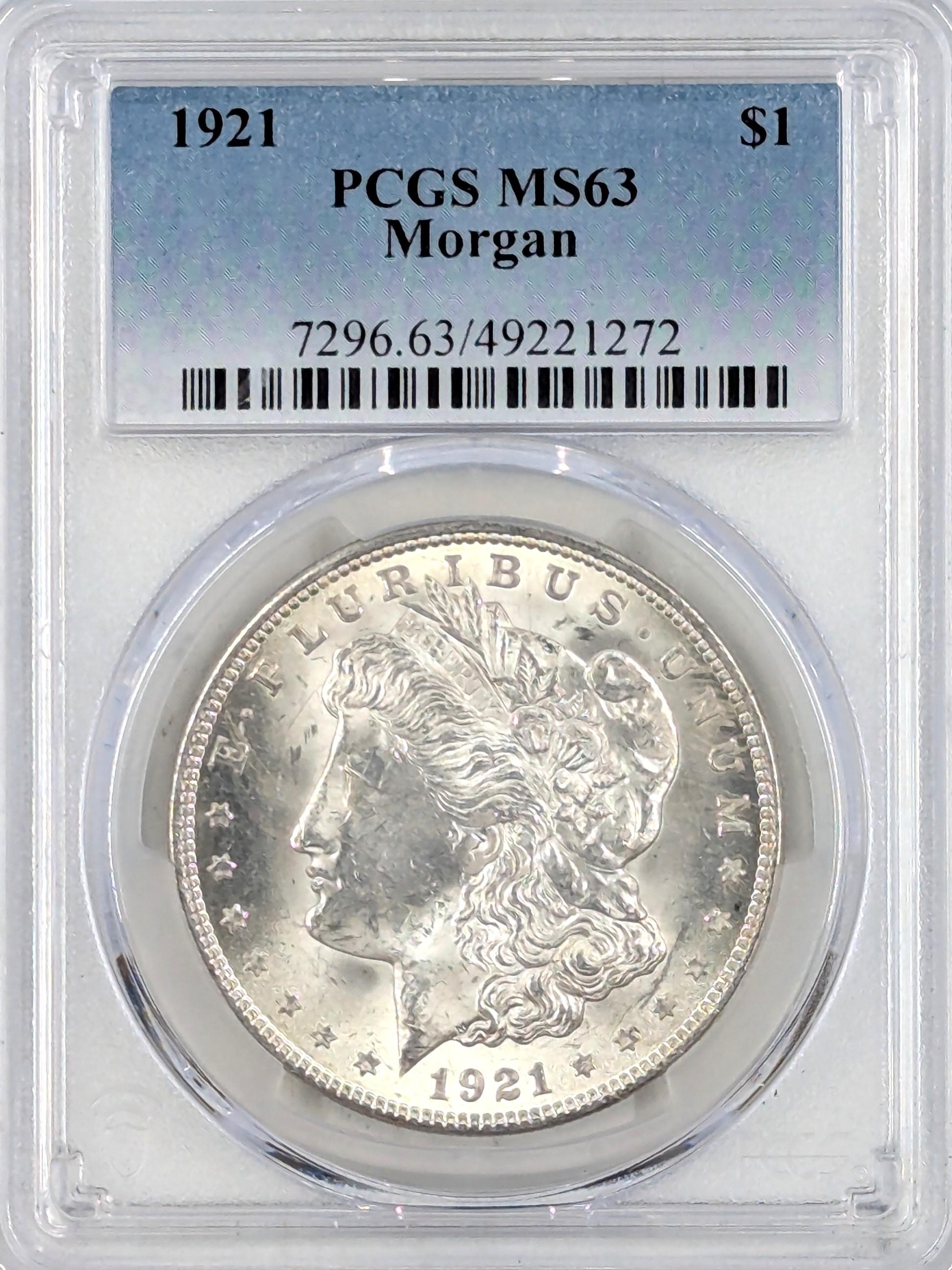PCGS 1921 MS63 Morgan Silver Dollar