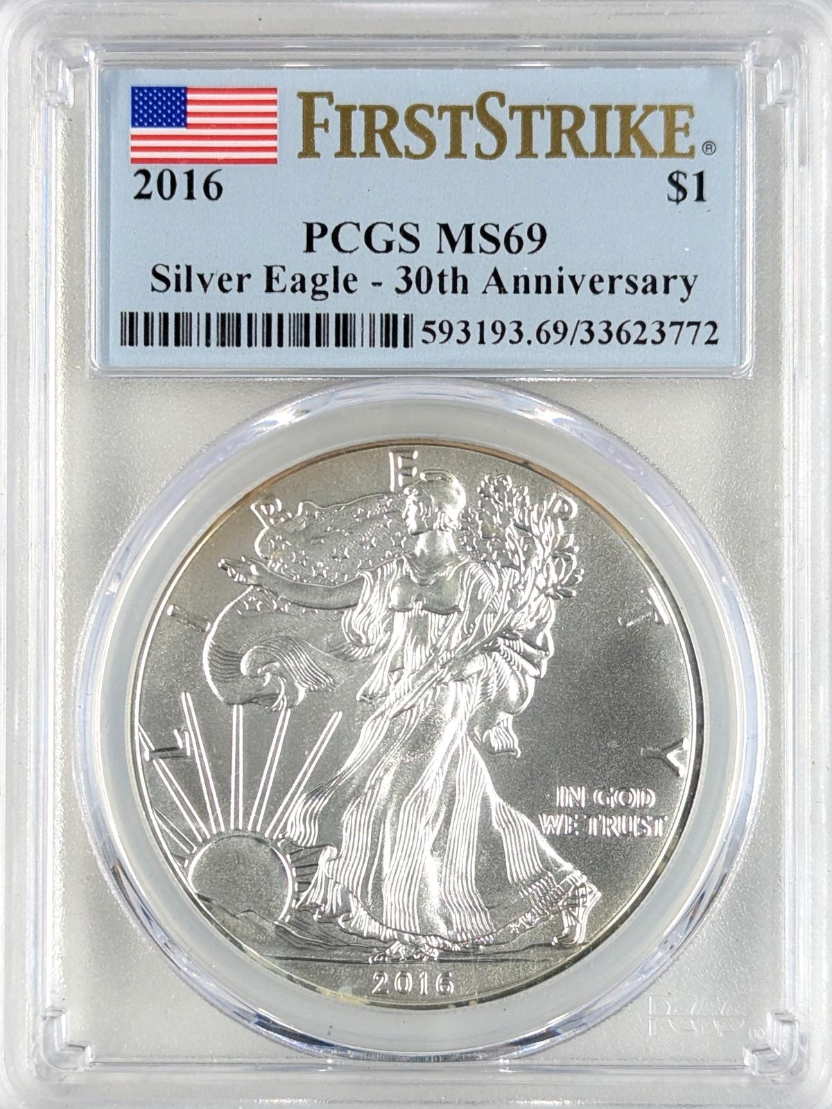 PCGS 2016 MS69 American Silver Eagle Dollar - First Strike