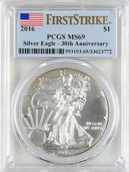PCGS 2016 MS69 American Silver Eagle Dollar - First Strike