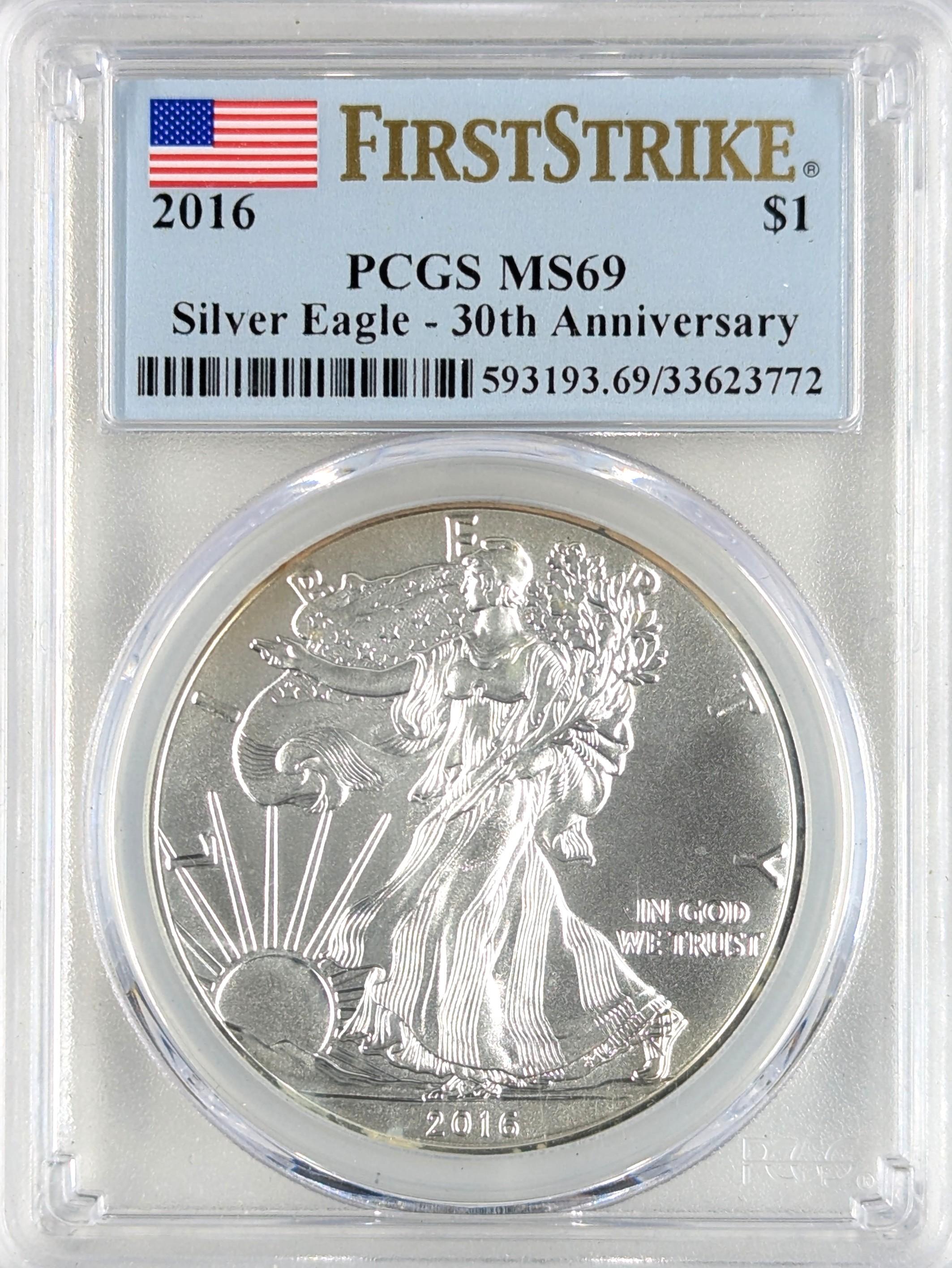 PCGS 2016 MS69 American Silver Eagle Dollar - First Strike