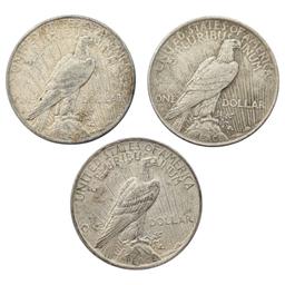 Lot of 3 Silver Peace Dollars - 1922-D, 1922(2)