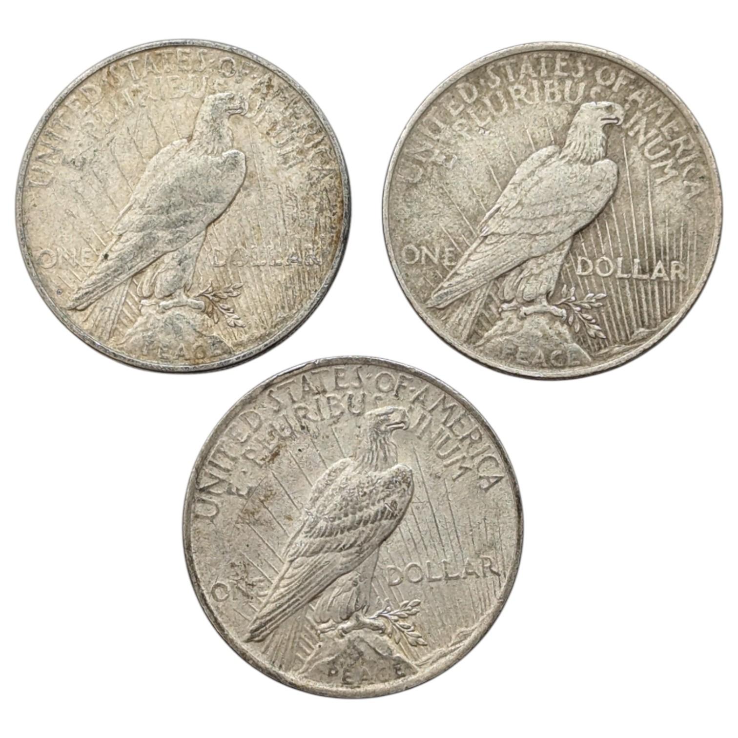 Lot of 3 Silver Peace Dollars - 1922-D, 1922(2)