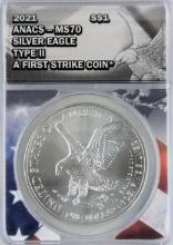 ANACS 2021 MS70 American Silver Eagle Dollar - First Strike