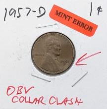 ERROR 1957-D Lincoln Wheat Cent - Collar Clash Error