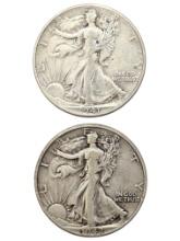 Lot of 2 Silver Walking Liberty Half Dollars - 1941, 1942