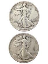 Lot of 2 Silver Walking Liberty Half Dollars - 1943, 1946