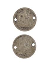 Lot of 2 Silver Seated Liberty Half Dimes - 1953 w/ Arrows, 1957