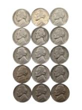 Lot of 15 Jefferson Nickels - 1940s