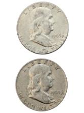 Lot of 2 Silver Franklin Half Dollars - 1963, 1963-D