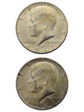 Lot of 2 Silver John F Kennedy Half Dollars - 1967, 1968