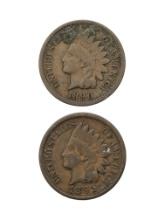 Lot of 2 Indian Head Cents - 1890, 1891