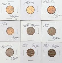Lot of 9 Lincoln Cents - 1960-1968
