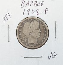 1908 Silver Barber Quarter