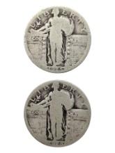 Lot of 2 Silver Standing Liberty Quarters - 1925, 1926