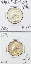 Lot of 2 Silver Washington Quarters - 1941-D, 1941