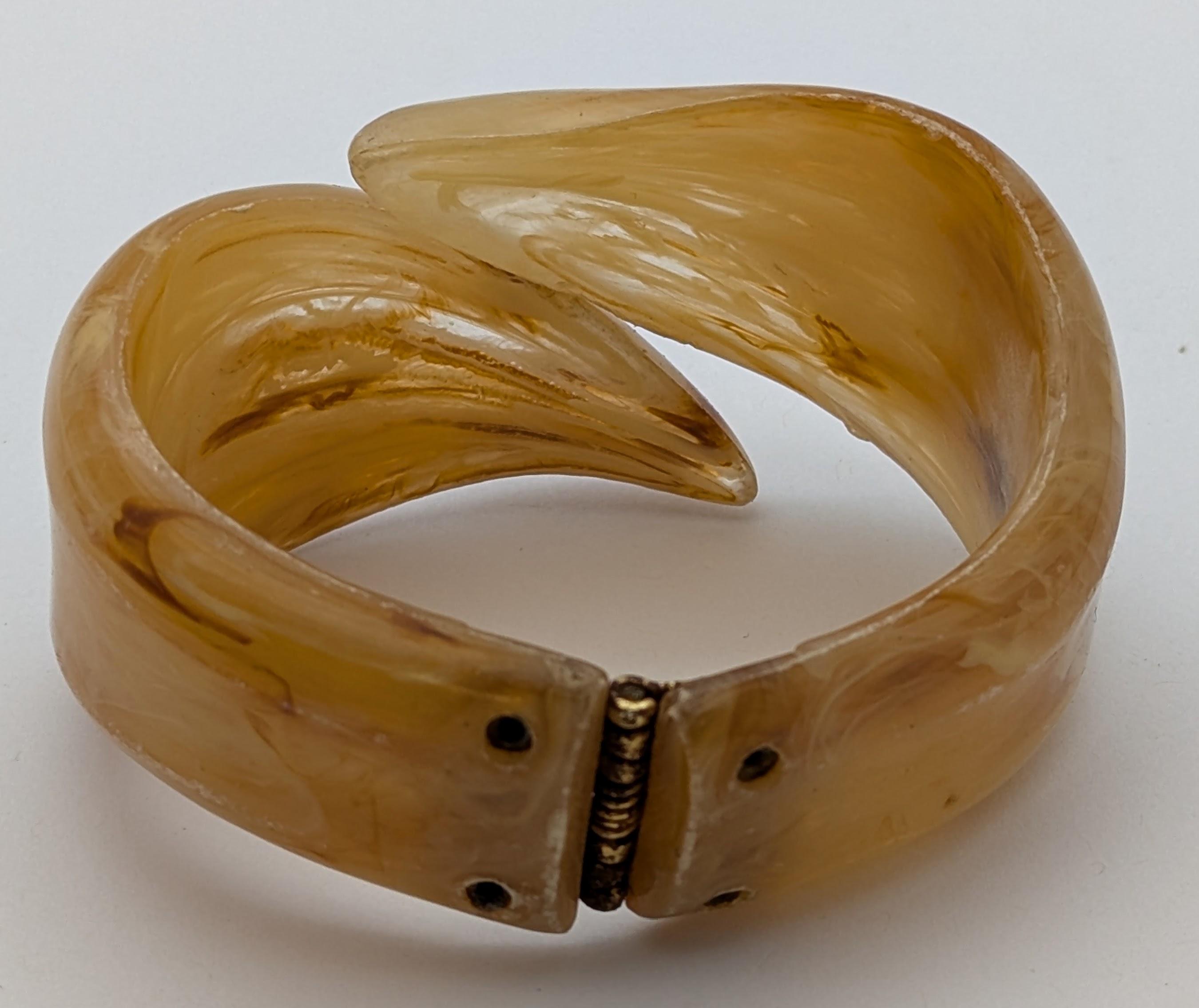 Vintage Butterscotch Bypass Bangle Bracelet - Lucite ?