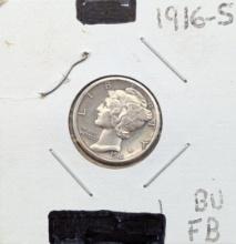 FEATURE 1916-S Silver Mercury Dime Full Bell Lines - AU