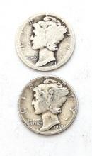 Lot of 2 Silver Mercury Dimes - 1917 and 1939D