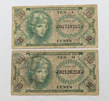 Lot of 2 Series 641 10 Cents Military Payment Certificates