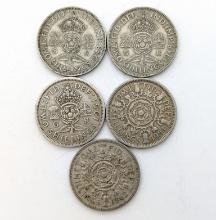 Lot of 5 UK 2 Shillings - 1948-1962